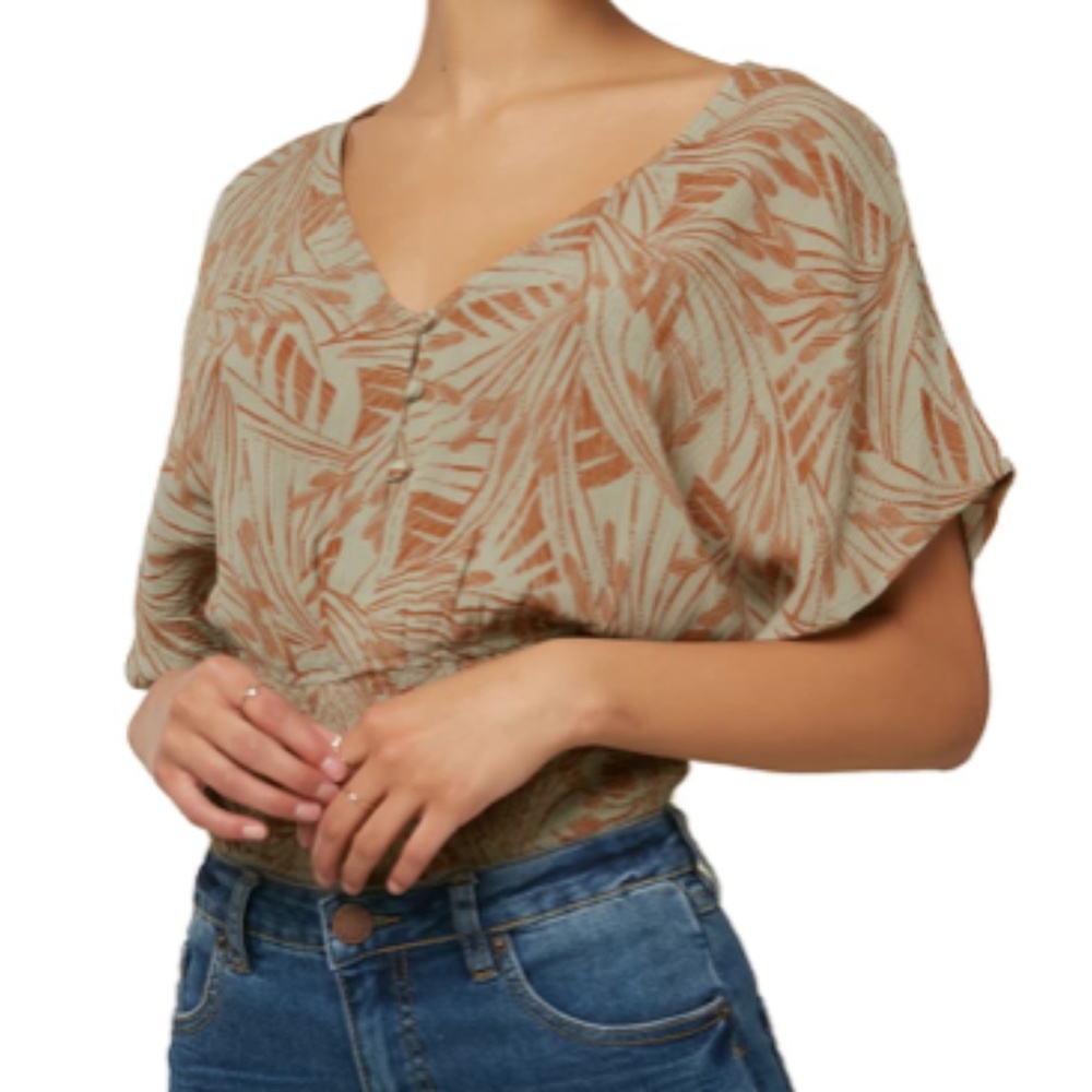 O’Neill Leaf Print Women’s Hem Top XS NWOT